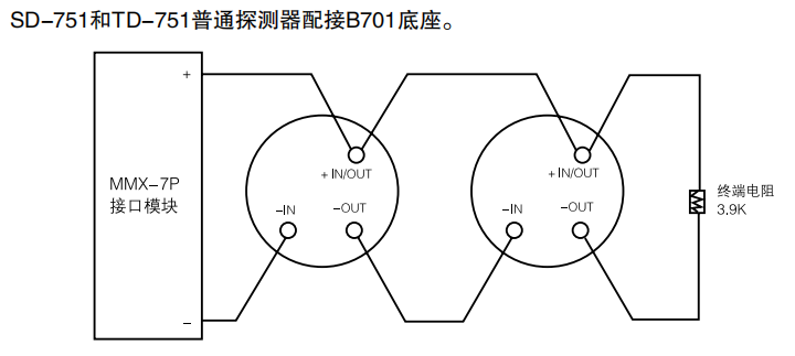 JTW-BCD-TD751普通非编址感温探测器接线图